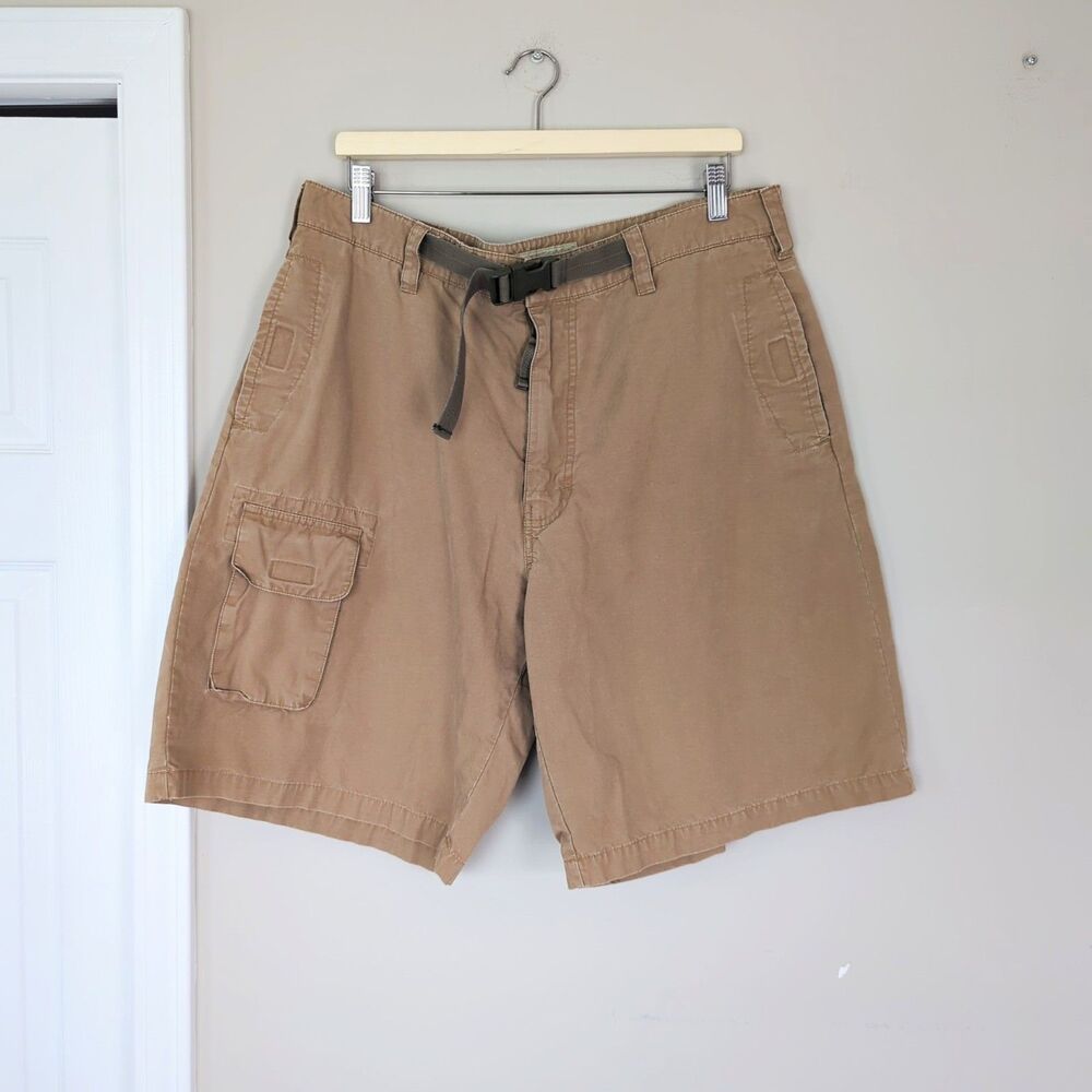 Vintage American Eagle Outfitters Men's Y2K Belted Khaki Cargo Shorts 36 Skater